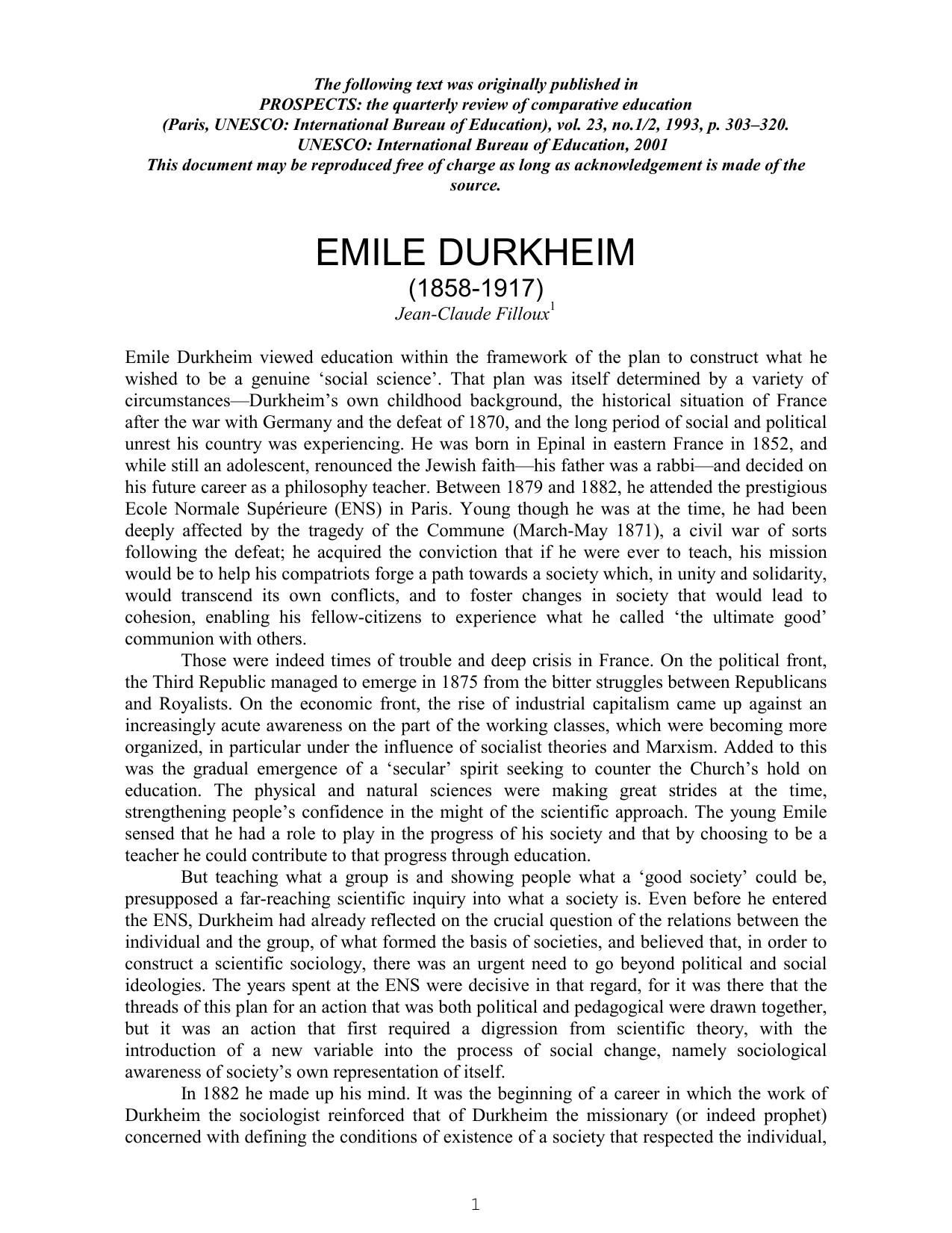 Jean- Claude Filloux Emile Durkheim